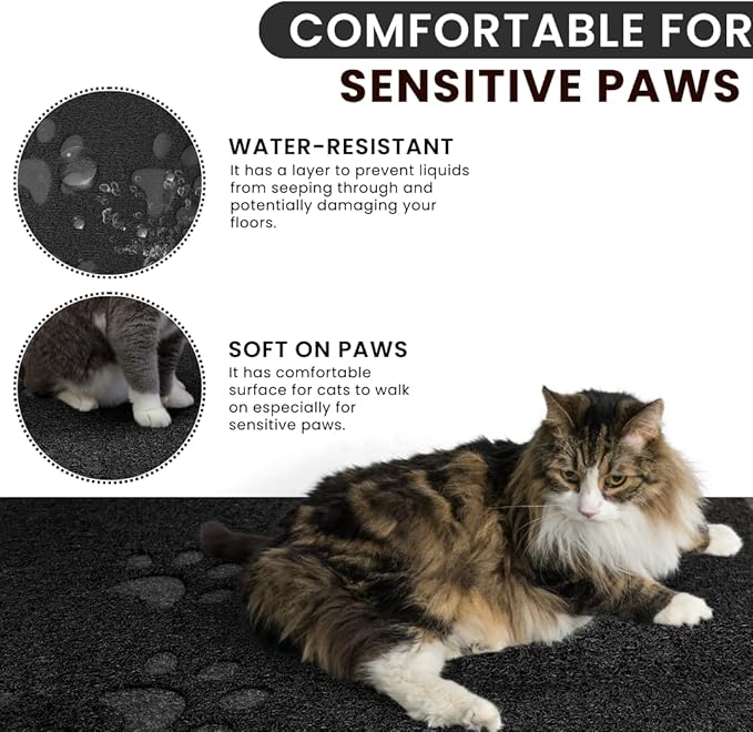 Andalus Medium Cat Litter Mat, Pack of 1 - Waterproof, Non-Slip & Easy to Clean Cat Litter Box Mat for Extra Efficient Pet Litter-Trapping, Black (23.5” X 15.75”)