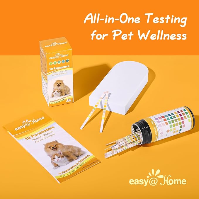 100-Count Easy@Home Urine Test Strips for Dog Cat, Fast Detect UTI Diabetes Bladder Infections, 10 Parameters Animal Urinalysis Testing Strips, Reliable Results in 2 Min