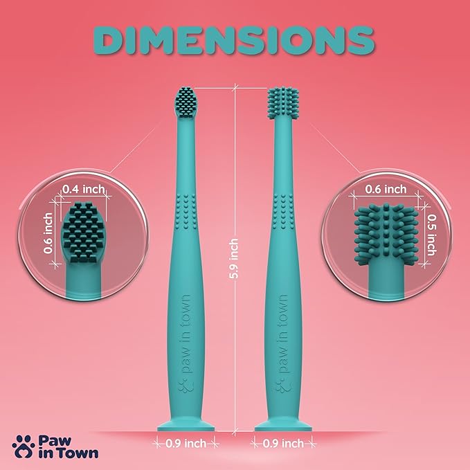 PAWINTOWN Soft Cat Toothbrush Set – Suitable for Dogs – Food Grade Silicone – Cat Dental Care, Cat Teeth Cleaning, Cat Tooth Brushing Kit (Tropical Teal)