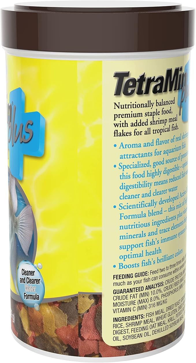 Tetra TetraMin Plus Tropical Flakes 2.2 Ounces, Nutritionally Balanced Fish Food With Added Shrimp