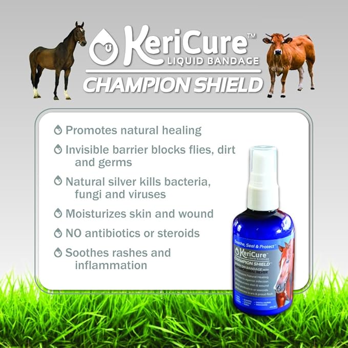 Champion Shield Silver Liquid Bandage, 4oz Gel Spray for Equine and Large Animal Wound Care, Woman Owned Small Business, Made in The USA