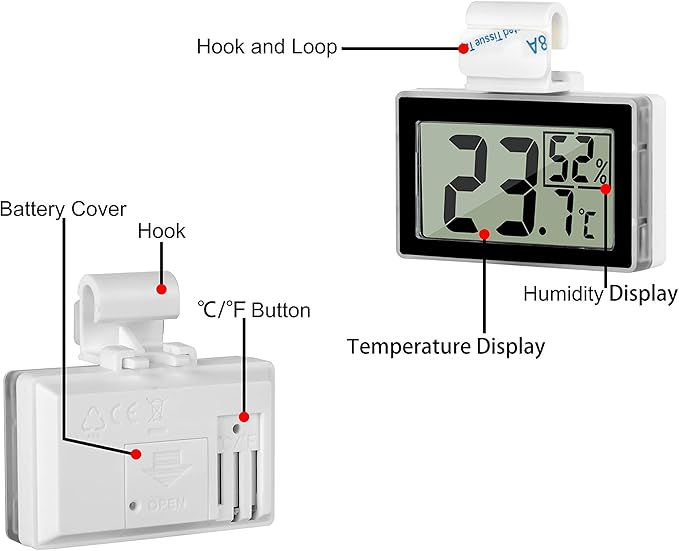 Reptile Thermometer Humidity and Temperature Sensor Gauges Reptile Digital Thermometer Digital Reptile Tank Thermometer Hygrometer with Hook Ideal for Reptile Tanks, Terrariums