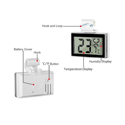 Reptile Thermometer Reptile Terrarium Thermometer Hygrometer Digital Thermometer Hygrometer for Reptile Terrarium, Temperature and Humidity Monitor in Reptiles Tank with Hook