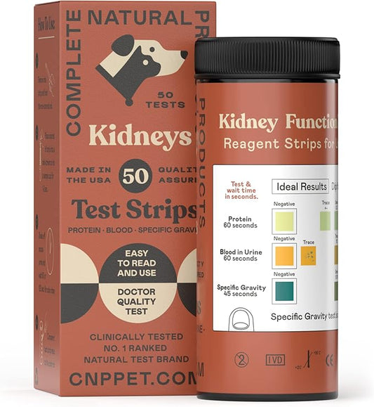 Complete Natural Products Kidney & Bladder Test Strips for Dogs, Cats, & Pets - 50 Count - 3 in 1 - Kidney & Bladder Test Strips for Pets