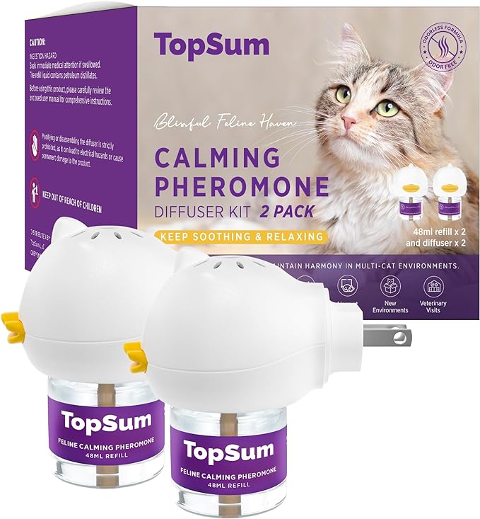 Cat Pheromones Calming Diffuser: Premium Cat Calming Diffuser - Cat Pheromone Diffuser - Pheromone Diffuser to Calm Cats - Cute Bear Head Shape Feline Pheromone Diffuser, 2Pack (Purple)