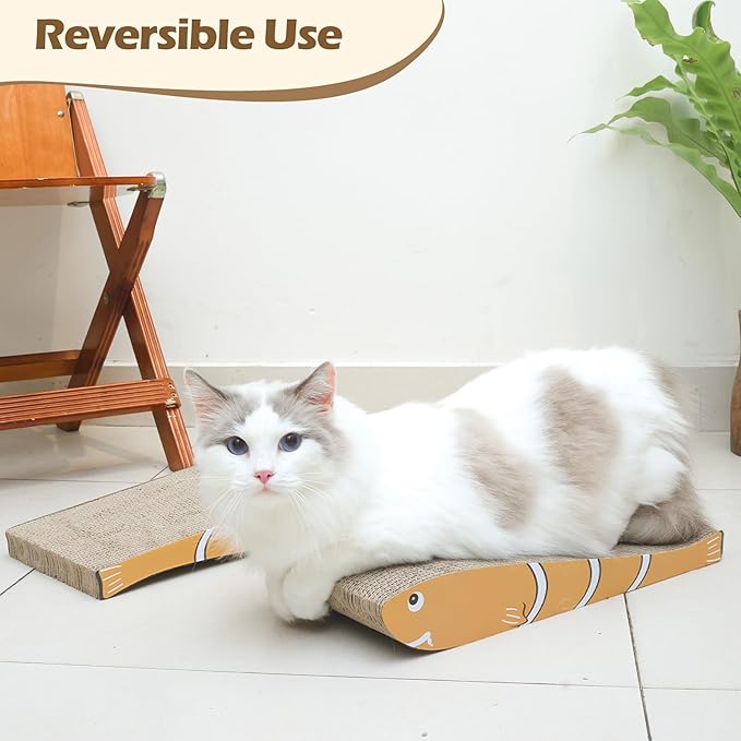 ComSaf Cat Scratching Board 2 Pack, Cat Scratcher Cardboard, Curved Cat Scratcher, Cute Cat Scratch Pad for Kitty, Recycle Cardboard Cat Scratcher, Double-Sided Pad for Long Lasting Use (Orange)