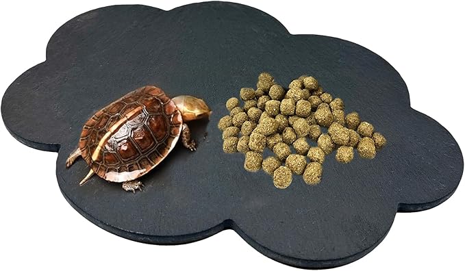 Reptile Basking Platform 9.6''x7.6'' Tortoise Rock Plate Feeding Food Feeding Bowl Dish Turtle Bathing Platform Resting Slate for Lizard Gecko Newt Bearded Dragon Chameleon Frog Hermit Crab