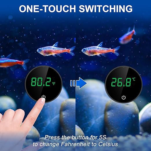 GuDoQi Aquarium Thermometer, 2Pack Rechargeable Fish Tank Thermometer, LED Touch Display, ℉/℃ Switchable, Accurate Stick-on Tank Temperature Sensor Idea for Aquariums, Glass Containers