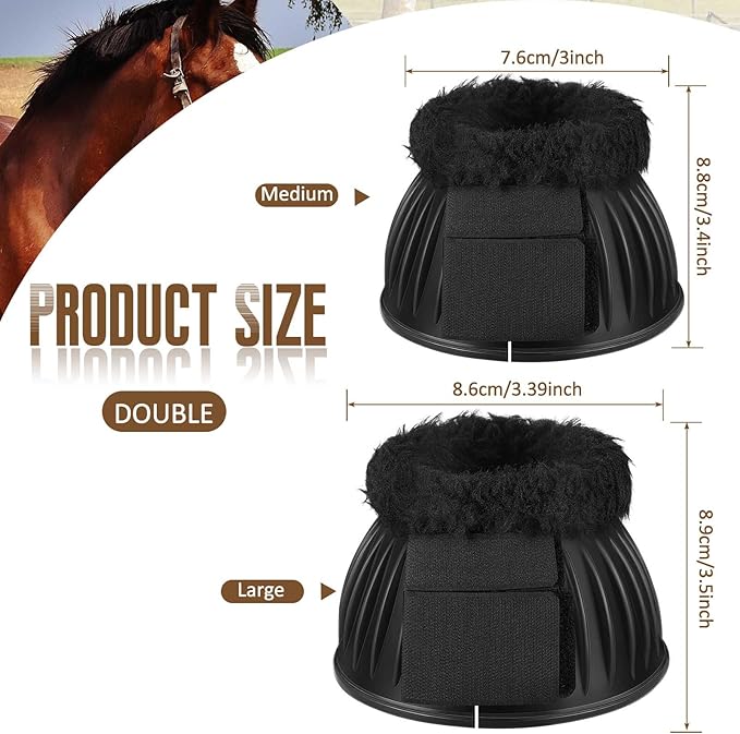 Abbylike 1 Pair Horse Bell Boots Protect Against Hoof Impact Trauma Rubber Bell Boots for Horses Black Horse Boots Horse Care Boots for Turnout No Rub Design Comfort Quick Wrap Hook and Loop