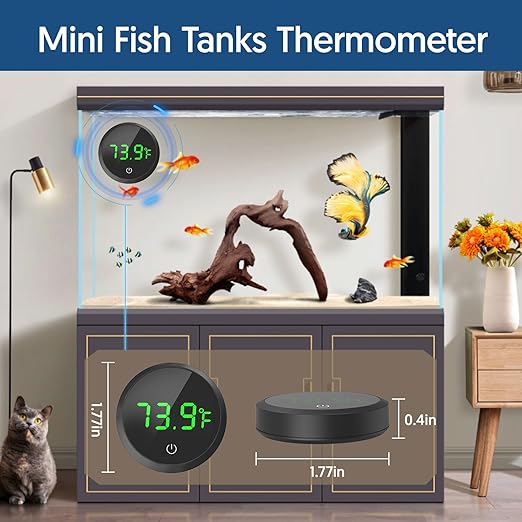 QZQ Fish Tank Thermometer Aquarium Thermometer Wireless Touch Stick Digital Aquarium Thermometer LED Display ±1°F for Monitoring The Fish Tank Aquarium Temperature Accessories (Black)