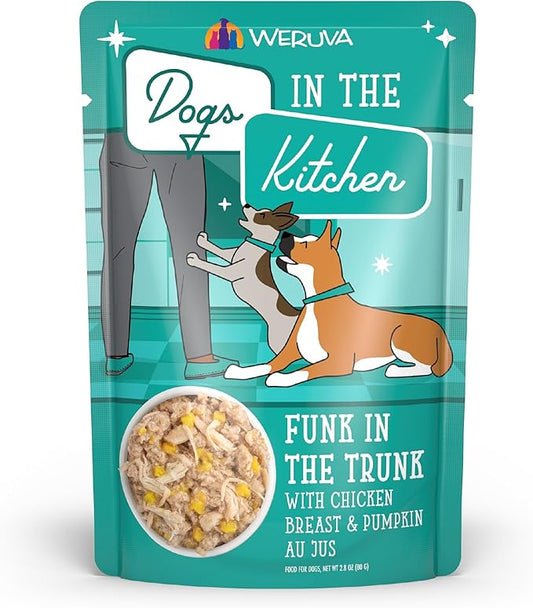 Weruva Dogs in The Kitchen, Funk in The Trunk with Chicken Breast & Pumpkin Au Jus Dog Food, 2.8Oz Pouch (Pack of 12)