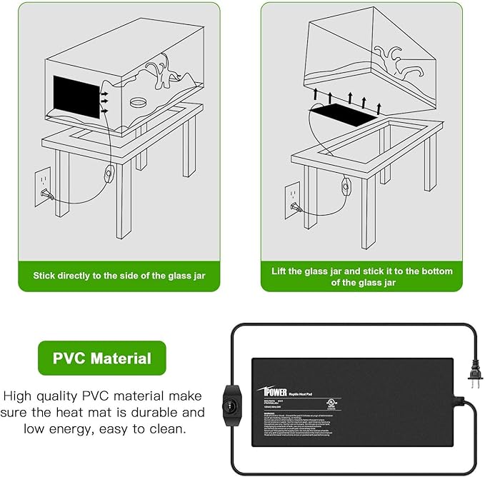 iPower 8 by 18-Inch 24 Watts Reptile Heating Mat with Temperature Controller Under Tank Warmer Terrarium Heat Pad for Reptiles and Amphibians