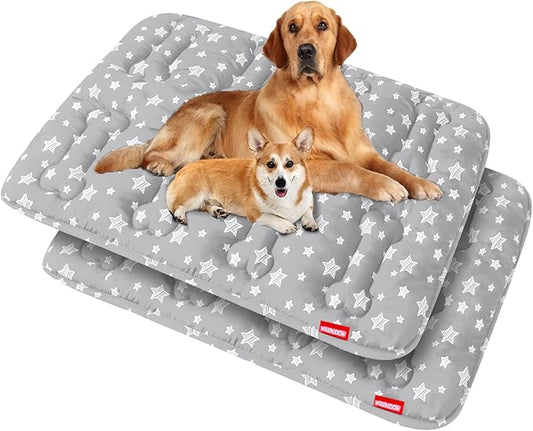 Dog Crate Mat (42" X 28") 2 Pack, Soft Dog Bed Mat with Cute Prints, Personalized Dog Crate Pad, Anti-Slip Bottom, Machine Washable Kennel Pad, Grey