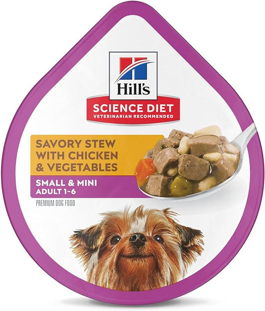 Hill's Science Diet Small & Mini, Adult 1-6, Small & Mini Breeds Premium Nutrition, Wet Dog Food, Chicken & Vegetables Stew, 3.5 oz Tray, Case of 12