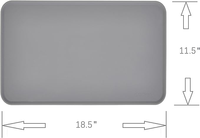 Amazon Basics Waterproof Anti-Slip Silicone Pet Food and Water Bowl Mat, Solid, 18.5 x 11.5 Inches, Gray