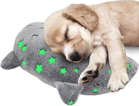 Dog Calming Pillow Glow in The Dark, Soft U-Shaped Pet Pillows for Dogs & Cats, Machine Washable, Dog Neck Pillow, Joint Relief, Better Sleep (Medium, Gray)