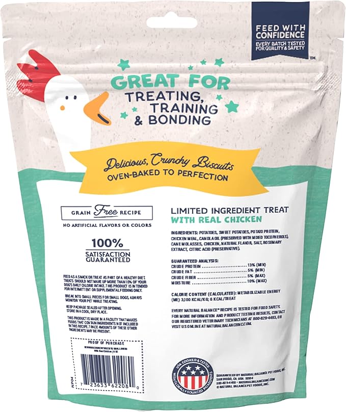 Natural Balance Limited Ingredient Rewards Crunchy Biscuits, Bite-Size Treats for Small-Breed Dogs, Made with Real Chicken, 8 Ounce (Pack of 1)