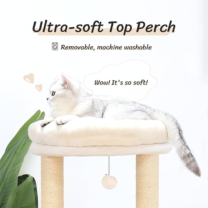 KAMABOKO Modern Cat Tree, 53" Tall Cat Tree for Indoor Cats w/Natural Sisal Scratching Posts, Hand-Woven Condo & Top Perch, Cat Tree for Kittens Climb Play & Rest