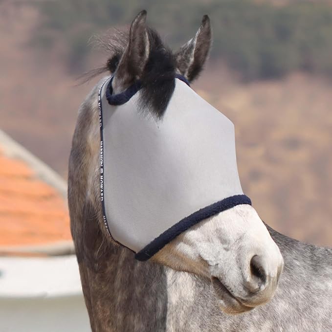 Harrison Howard All Round Mesh Horse Fly Mask UV Protective with Fleece Padded Edging Original Grey L