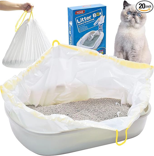 KONE Cat Litter Box Liners Jumbo 45 x 18 inch Heavy Duty Drawstring Bags 20 Count