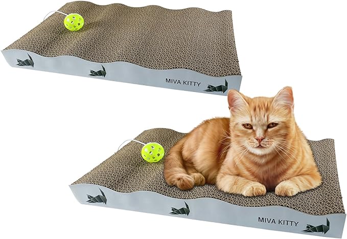 Cat Scratcher – 2 Pack Cat Scratching Board with Ball Toy & Catnip, Recycle Cat Scratching Post for Kitty, Cat Scratch Furniture Protector, Cat Scratching Pads for Playing & Sleeping