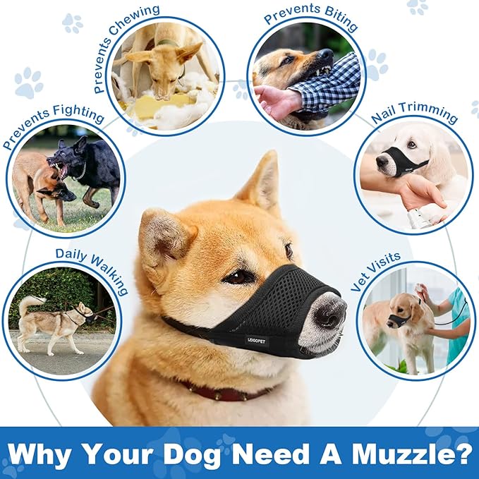 Dog Muzzle, Soft Muzzle for Small Medium Large Sized Dog to Anti & Prevent Biting Barking Chewing, Soft Grooming Muzzle for German Shepherd with Adjustable Strap, Allows Panting and Drinking(Black,M)