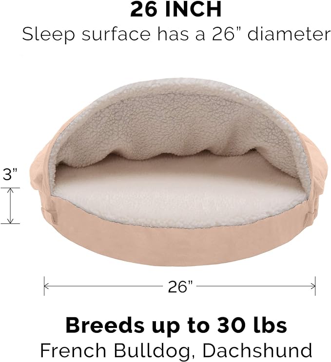 Furhaven 26" Round Cooling Gel Dog Bed for Medium/Small Dogs w/ Removable Washable Cover, For Dogs Up to 30 lbs - Sherpa & Suede Snuggery - Cream, 26-inch