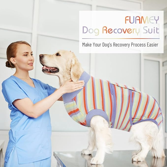 FUAMEY Recovery Suit for Dogs After Surgery,Soft Breathable Dog Bodysuit E-Collar & Cone Alternative Surgical Suit,Male Female Dog Neuter Spay Suits Anti Licking Wounds Onesie Purple Stripes XXL