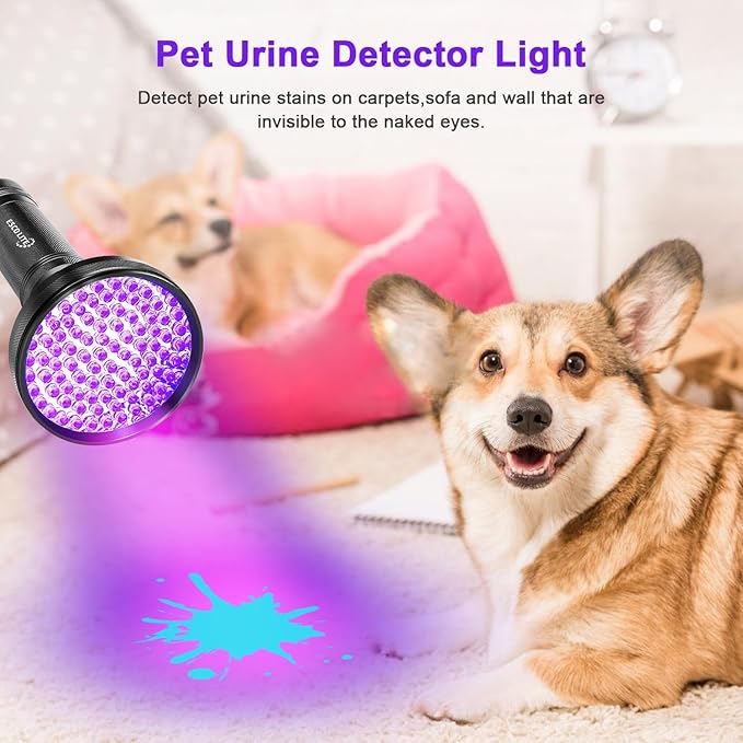 ESCO LITE Black Light UV Flashlight, 100 LED Black Light for Pet Urine Detection,Ultraviolet Flashlights for Dog Urine, Scorpions,Dry Stains and Bed Bug