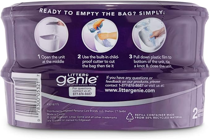 Litter Genie Standard Refill Cartridge for Cat Litter Disposal System, Pack of 2, 2 CT