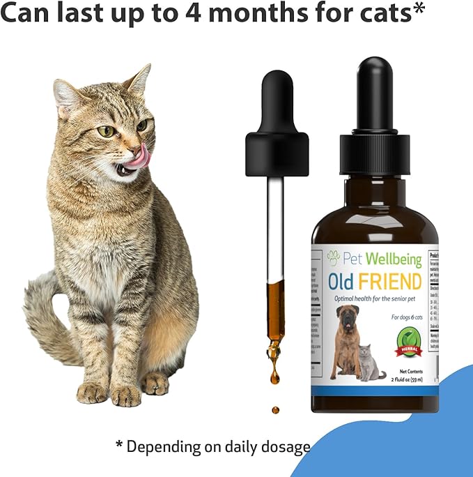 Pet Wellbeing Old Friend for Senior Cats - Vet-Formulated - Aging Immune System & Joint Mobility Support in Older Felines - Natural Herbal Supplement 2 oz (59 ml)