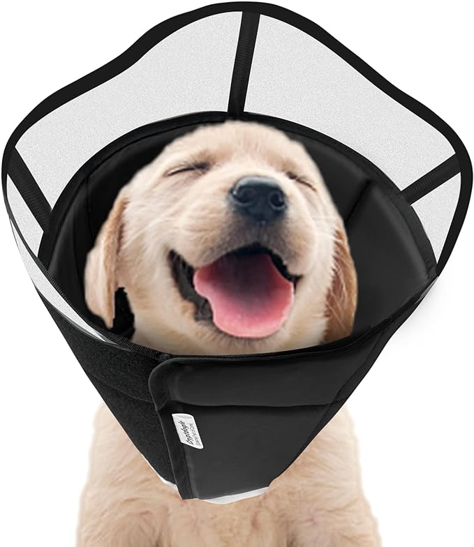 Soft Dog Cone for Dogs After Surgery, Breathable Pet Recovery Collar for Large Medium Small Dogs and Cats, Adjustable Dog Cone Collar, Elizabethan Collar (S, Black)