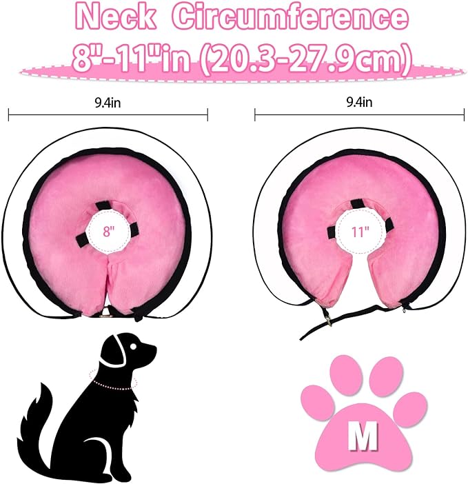 Dog Cone,Dog Surgery Collar,Dog Cones for Small Medium Large Dogs,Inflatable Cone for Dogs,Dog Cone Collar, Does not Impede Vision Dog Recovery Collar(M Pink)