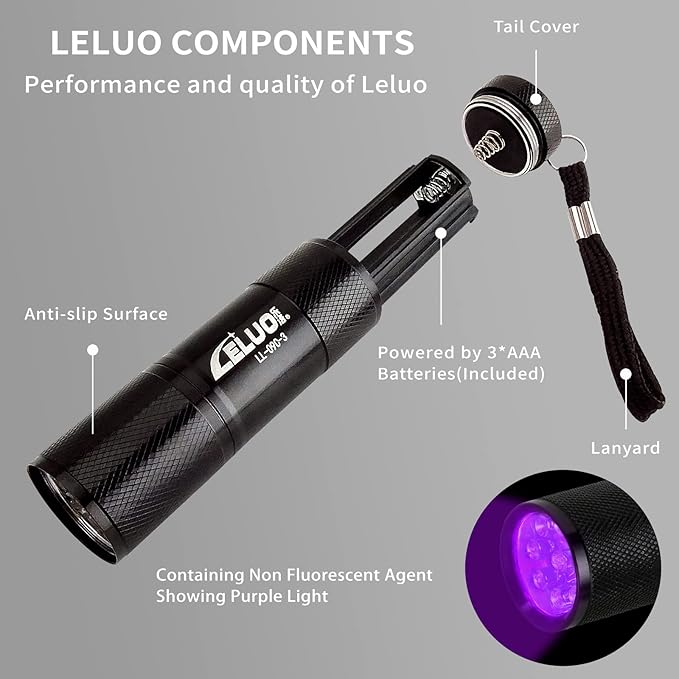 Black UV Handheld Flashlights,9 LED Mini Light 395nm,Portable Pet Stain Detector for Pet Urine,Bed Bugs