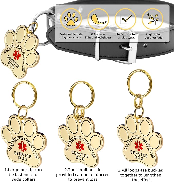 Service Dog Double Sided Service Dog ID Tag with Red Medical Alert Symbol and Protected Under Federal Law, Easily Attach to Collar, Harness, Vest