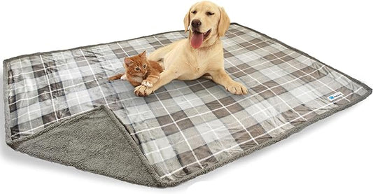 PetAmi WATERPROOF Dog Blanket for Medium Large Dog, Pet Puppy Blanket Couch Cover Protection, Sherpa Fleece Cat Blanket, Sofa Bed Furniture Protector Reversible Soft Plush Washable 60x40 Plaid Taupe