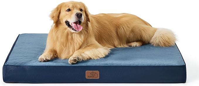 Bedsure Orthopedic Dog Bed for Extra Large Dogs - XL Memory Foam Dog Beds, 2-Layer Thick Pet Bed with Removable Washable Cover and Waterproof Lining (44x32x4 Inches), Navy