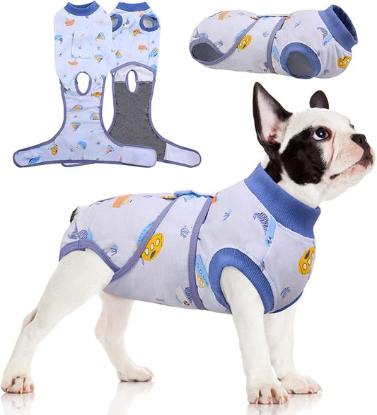 FUAMEY Recovery Suit for Dogs After Surgery,Soft Breathable Dog Bodysuit E-Collar & Cone Alternative Surgical Suit,Male Female Dog Neuter Spay Suits Anti Licking Wounds Onesie Blue Boat M