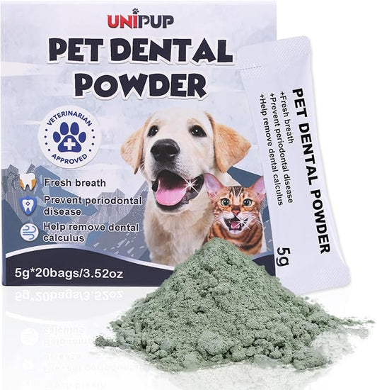 Pet Teeth Cleaning Powder, Brown Seaweed Dog Breath Fresh Powder Effective Dog Plaque and Tartar Remover, Compound Probiotics for Pets Dog Bad Breath Treatment Powder - 5g*20 sachets