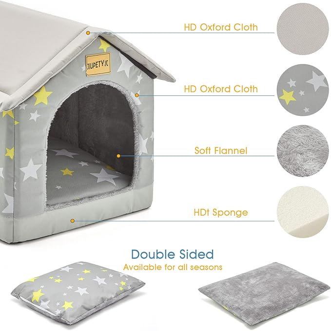 Jiupety Cozy Pet Bed House, Indoor/Outdoor Pet House, L Size for Cat and Medium Dog, Warm Cave Sleeping Nest Bed for Cats and Dogs, Gray