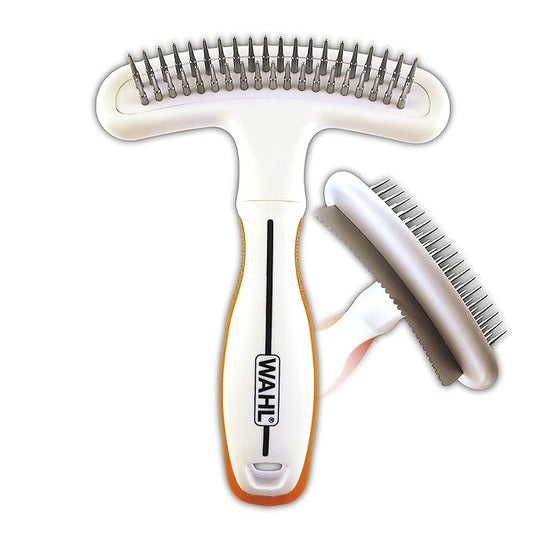 Wahl 2-in-1 Combination Double Row Pet Rake with Hair Shedding Blade for Dog or Cat Fur by The Brand Used by Professionals – Model 858424