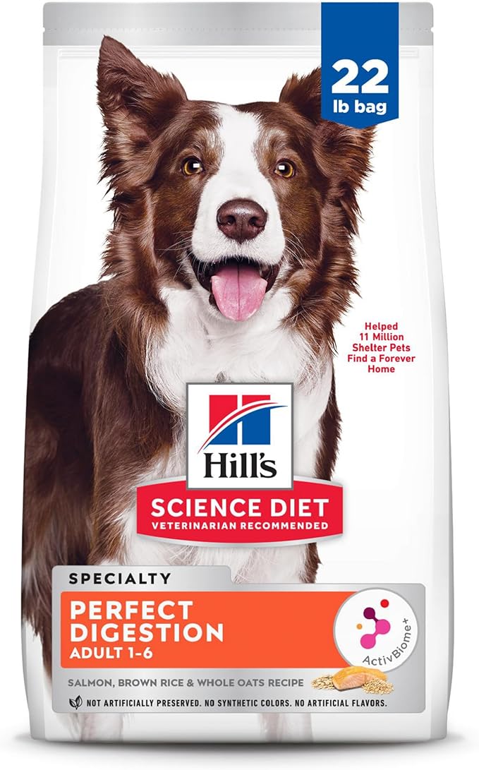 Hill's Science Diet Perfect Digestion, Adult 1-6, Digestive Support, Dry Dog Food, Salmon, Brown Rice, & Whole Oats, 22 lb Bag