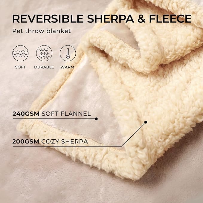 Waterproof Pet Blanket, Liquid Pee Proof Dog Blanket for Sofa Bed Couch, Reversible Sherpa Fleece Furniture Protector Cover for Small Medium Large Dogs Cats, Grey White Medium（57" x 40"）