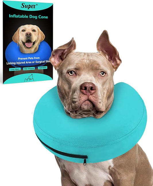 Supet Inflatable Dog Cone Collar Alternative After Surgery, Dog Neck Donut Collar Recovery E Collar to Stop Licking, Soft Dog Cone for Medium Large Dogs