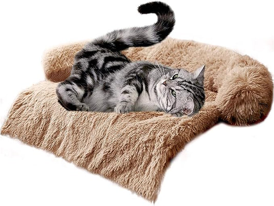 Dogs/Cats Bed Mats, Couch Cover for dogs, Sofa Style Luxurious Mat for Pets, Waterproof Lining and Nonskid Bottom Perfect on Dog Crate, Cat Cage or in The Car. (Desert Brown, M)