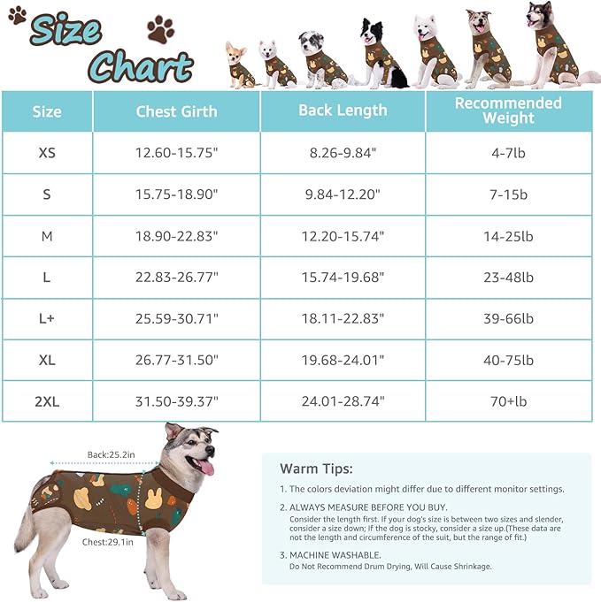 Recovery Suit for Dogs, Dog Surgery Recovery Suit with Zipper Closure Post Spay, Neuter, Abdominal Surgical Suit for Male Female Dogs Can Pee, Prevent Licking Dog Onesies, Brown Bear, XL