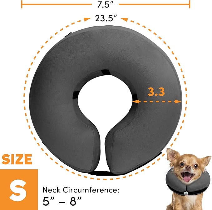 BENCMATE Protective Inflatable Collar for Dogs and Cats - Soft Pet Recovery Collar Does Not Block Vision E-Collar (Small, Dark Grey)