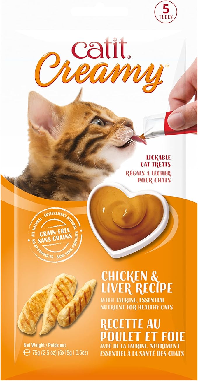 Catit Creamy Lickable Cat Treat – Hydrating and Healthy Treat for Cats of All Ages - Chicken & Liver, 5-Pack