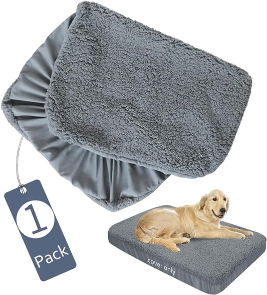 Dog Bed Covers Soft Plush Replacement Washable, Waterproof Dog Bed Liner Grey, Dog Mattress Cover, Pet Bed Cover 44x35 Inches, for Dog/Cat, Cover Only