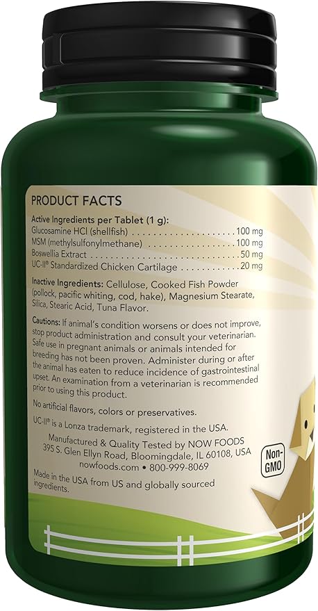 NOW® Pets, UC-II® Advanced Joint Mobility for Dogs and Cats, Veterinarian formulated, Help Maintain Cartilage and Connective Tissue*, 60 Chewable Tablets (60 Grams)
